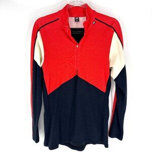 Helly Hansen Wool Blend Ski Half Zip Red Orange Navy Cream XL